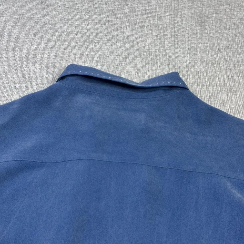Nat Nast Button-Up Shirt Mens XL Blue Colorblock Silk Short Sleeve Relaxed Fit